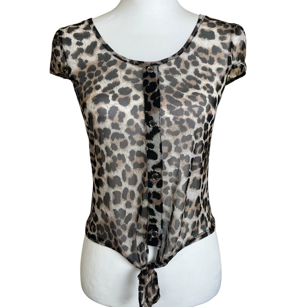 Y2K Charlotte Russe Sheer Top Juniors Sz Large Animal Print Tie Front Going Out